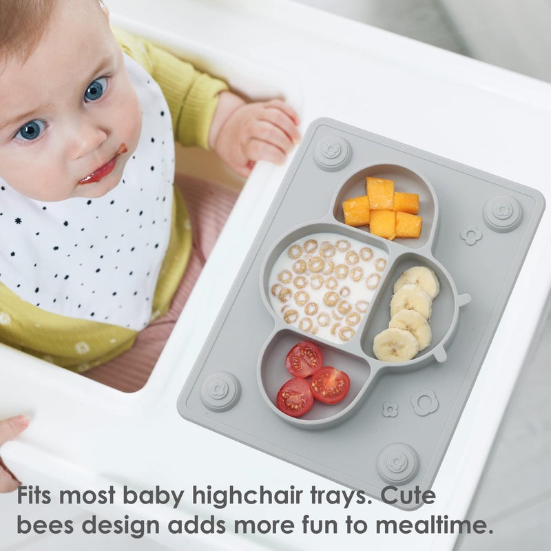 ROCCED Suction Plates for Baby Placemat Spoon Fork Set for Toddlers, Silicone Baby Plates with Suction Baby Dishes for Kids Plates-grey - Image 5