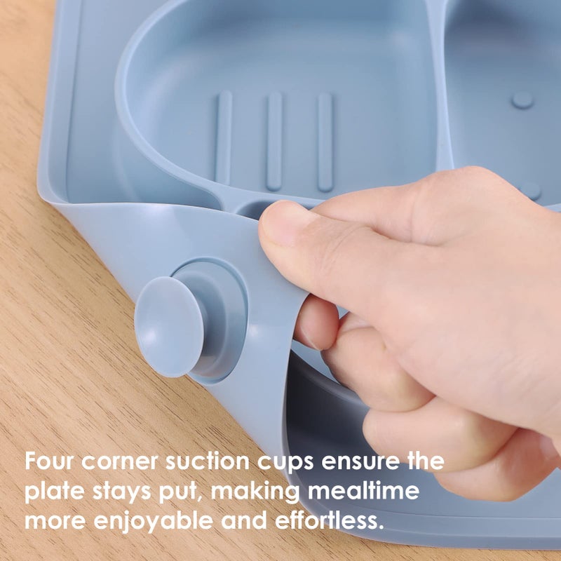ROCCED Suction Plates for Baby Placemat Spoon Fork Set for Toddlers, Silicone Baby Plates with Suction Baby Dishes for Kids Plates-grey - Image 2