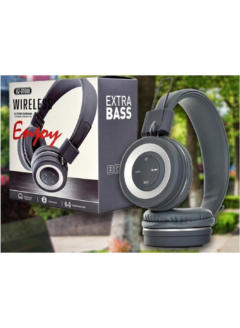 Generic HZ-BT680 Wireless Bluetooth Headset - Microphone - FM Radio - Card Slots - Folding Compatible for Mobile and Computer/Gray  - Image 1