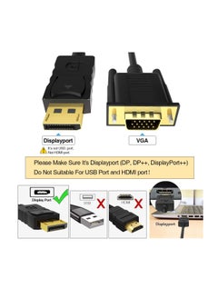 DIGI CORE DP to VGA Cable Displayport To VGA Cable Gold Plated Standard DP Male To VGA Male Cable Black 1 Meter  - Image 2