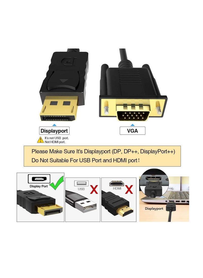 DIGI CORE DP to VGA Cable Displayport To VGA Cable Gold Plated Standard DP Male To VGA Male Cable Black 1 Meter  - Image 2