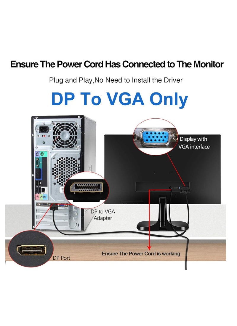 DIGI CORE DP to VGA Cable Displayport To VGA Cable Gold Plated Standard DP Male To VGA Male Cable Black 1 Meter  - Image 5