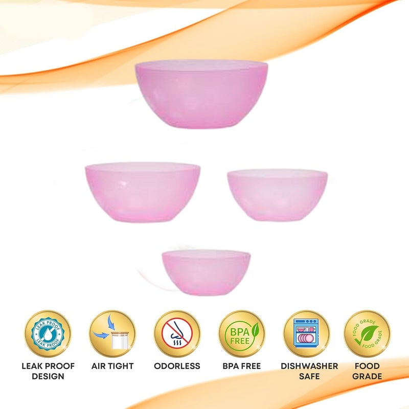 Moltres Elite Bowl 4 Pcs Set Durable Plastic Modern Stylish Easy to Clean Perfect for Serving soups Salads Cereals Snacks or for Meal prepping and Mixing Pack of 4 Pink - Image 3