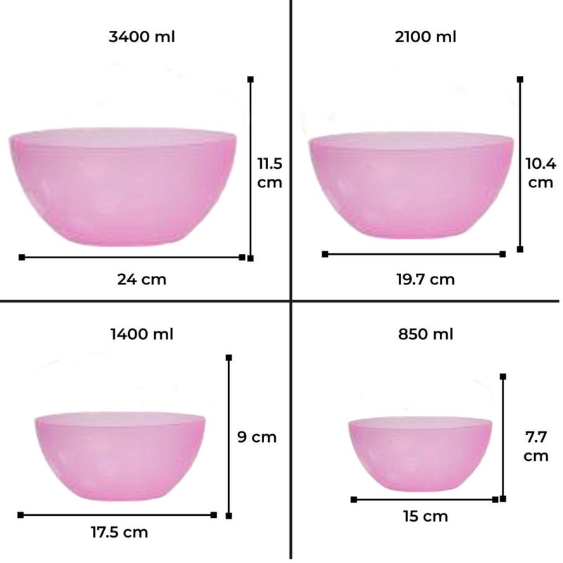 Moltres Elite Bowl 4 Pcs Set Durable Plastic Modern Stylish Easy to Clean Perfect for Serving soups Salads Cereals Snacks or for Meal prepping and Mixing Pack of 4 Pink - Image 2