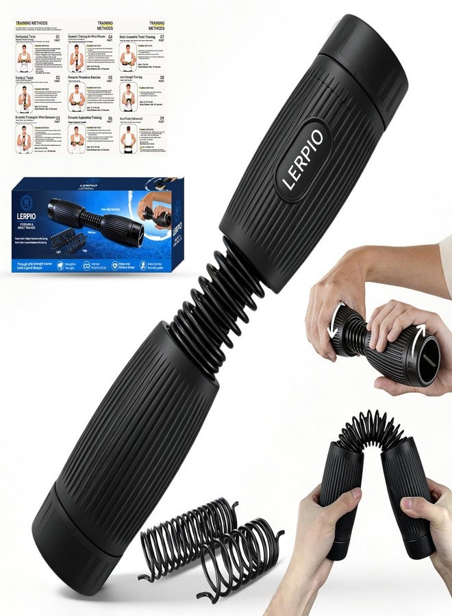 Lerpio Forearm & Wrist Trainer, Adjustable Resistance Grip Strength with Interchangeable Springs Design, Beginner to Advanced Portable Arm Workout Equipment for Home, Gym, Office (Black) - Image 1