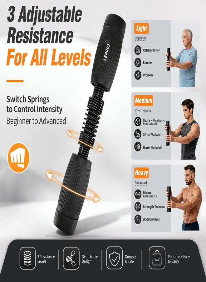 Lerpio Forearm & Wrist Trainer, Adjustable Resistance Grip Strength with Interchangeable Springs Design, Beginner to Advanced Portable Arm Workout Equipment for Home, Gym, Office (Black) - Image 3