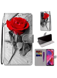 HuHa Case Cover For OPPO A93 5G / A93s 5G / A54 5G / A74 5G Coloured Drawing Cross Texture Horizontal Flip PU Leather Case with Holder & Card Slots & Wallet & Lanyard Wood Red Rose 