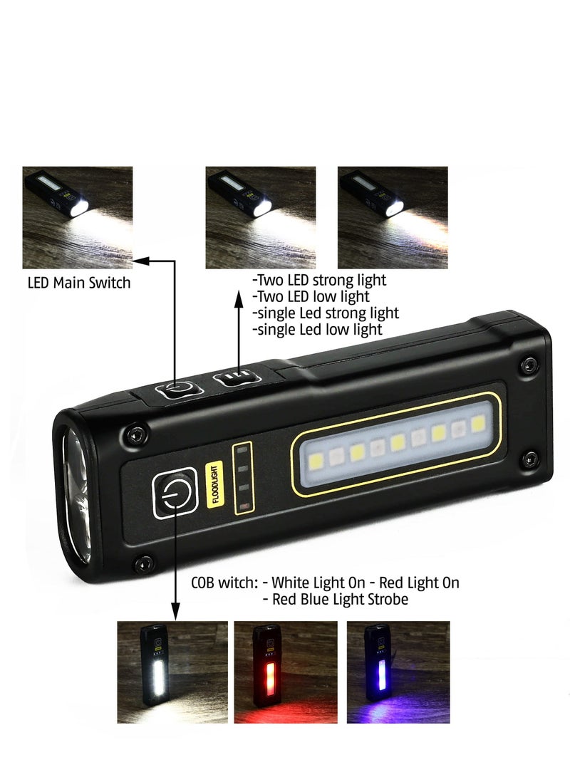 EDC Mini Flashlight Rechargeable with COB Side Light,1000 Lumens Super Bright Small Portable Tactical Pocket Torch with Power Bank and Magnet for Walking,Hiking,Camping,Emergency (White)  - Image 2