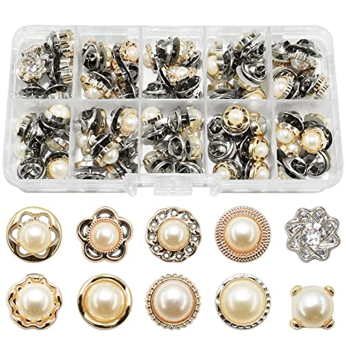 BDS-HOME 80Pcs Women Shirt Brooch Buttons Cover up Button Pin Safety Brooch Buttons 10 Style No-Sew Replacement for Clothing Dress Sweater Shoes Hats Decorative Supplies - Image 1