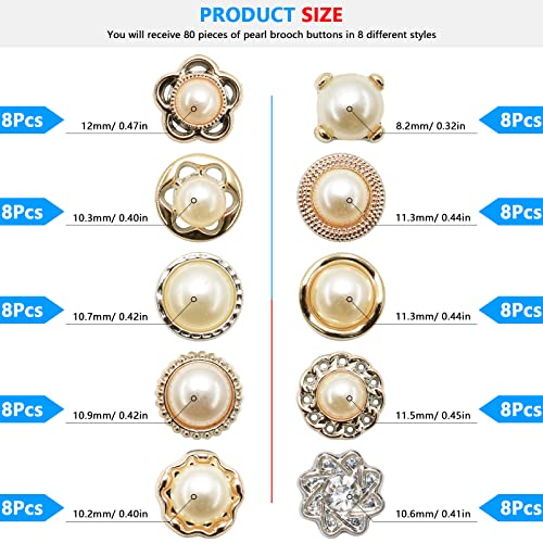 BDS-HOME 80Pcs Women Shirt Brooch Buttons Cover up Button Pin Safety Brooch Buttons 10 Style No-Sew Replacement for Clothing Dress Sweater Shoes Hats Decorative Supplies - Image 2