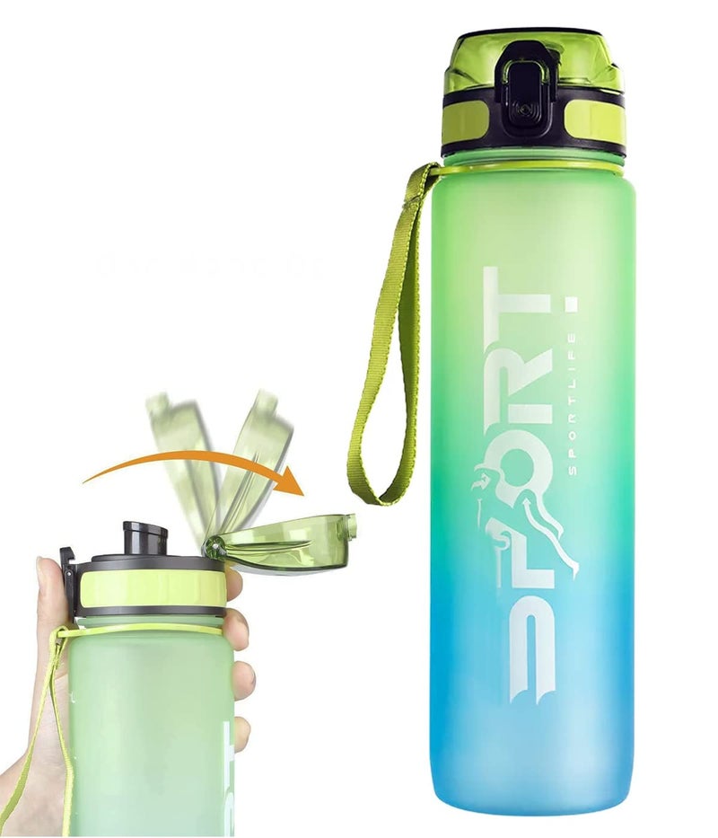 Us1984 Unbreakable Water Bottle,Leakproof Bpa-Free Non-Toxic Sport Water Bottle,Wide Mouth Strong Travel Gym Water Bottle With Scale Bottle For Kids Adult Office,School,Gym,Yoga 1000Ml (Green)-Plastic - Image 1