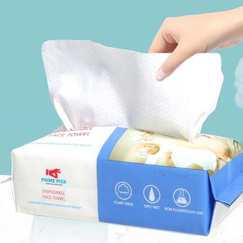 PRIME PICK Disposable Face Towel 50 Count, Soft Cotton Facial Dry Wipes, Multi-Purpose for Skin Care, Makeup Remover, Face Wipes and Facial Cleansing - Image 1