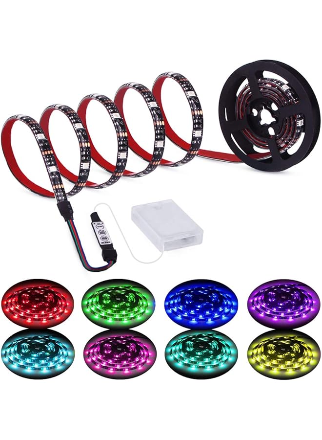 شريط إضاءة ليد يعمل بالبطارية، شريط إضاءة ليد RGB بطول 2 متر و6.56 قدم، أضواء ليد تعمل بالبطارية مع 3 مفاتيح للتحكم، شريط إضاءة ليد مقاوم للماء بالبطارية للديكور - Image 1