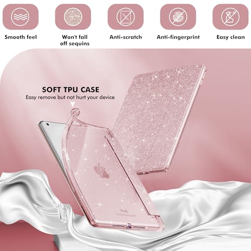 INFILAND for iPad 9th Generation 2021/ iPad 8th Generation 2020/ iPad 7th Generation 2019 Case 10.2 inch, Glitter Cover with Clear Back, Pencil Holder for Kids Girls, Rose Pink - Image 4