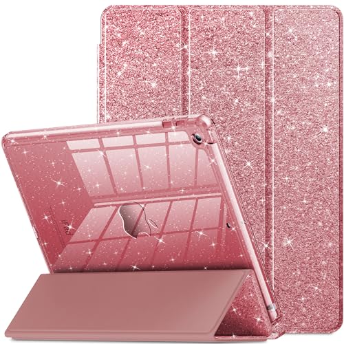 INFILAND for iPad 9th Generation 2021/ iPad 8th Generation 2020/ iPad 7th Generation 2019 Case 10.2 inch, Glitter Cover with Clear Back, Pencil Holder for Kids Girls, Rose Pink - Image 1
