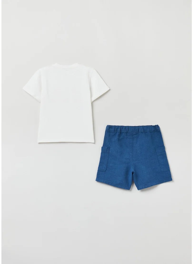 او في اس T-Shirt And Shorts Set With Embroidery