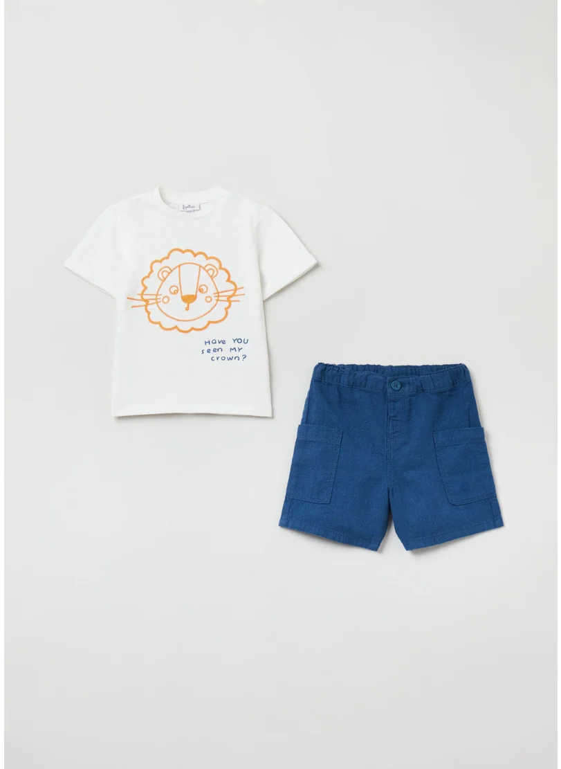 او في اس T-Shirt And Shorts Set With Embroidery