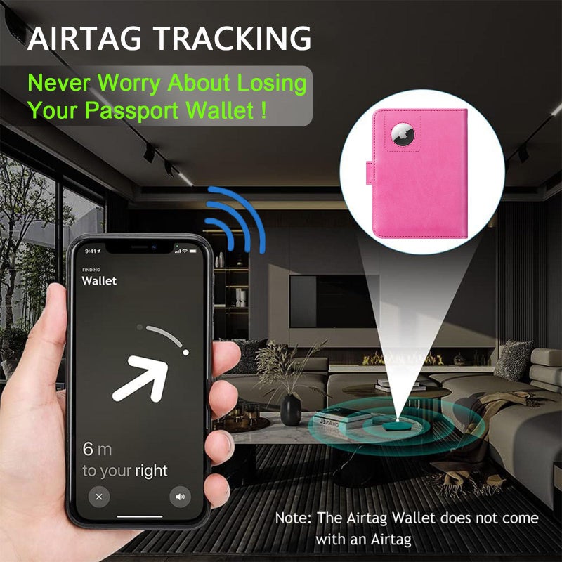 PASCACOO Airtag Passport Holder Cover Wallet RFID Blocking Leather Case Travel Essentials Luggage Accessories Travel Must Have(118#Pink) - Image 5