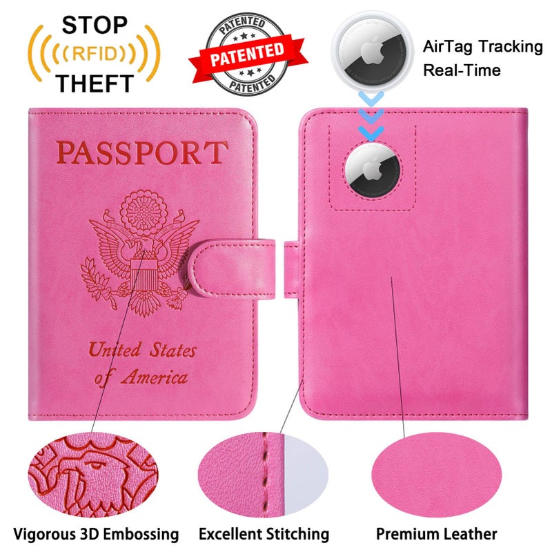 PASCACOO Airtag Passport Holder Cover Wallet RFID Blocking Leather Case Travel Essentials Luggage Accessories Travel Must Have(118#Pink) - Image 2