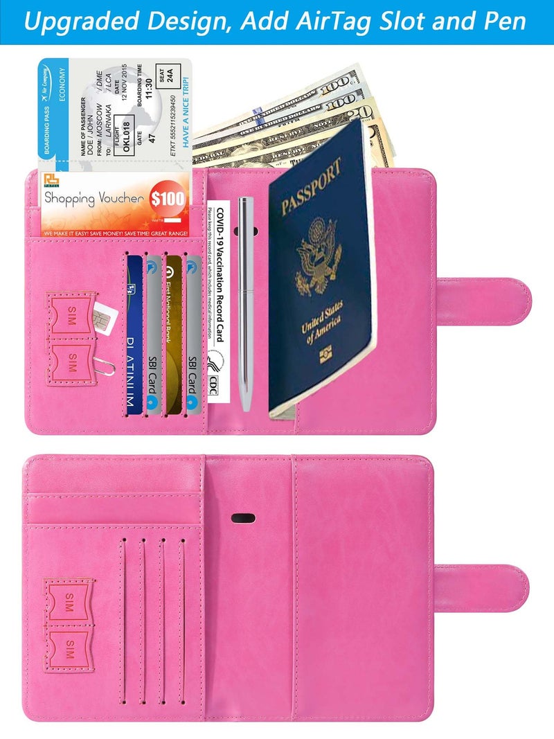 PASCACOO Airtag Passport Holder Cover Wallet RFID Blocking Leather Case Travel Essentials Luggage Accessories Travel Must Have(118#Pink) - Image 3
