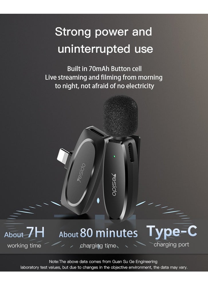 Yesido - LAVALIER MIC KR12 Noise AI Reduction Best Microphone For Vlogers Black - Image 1