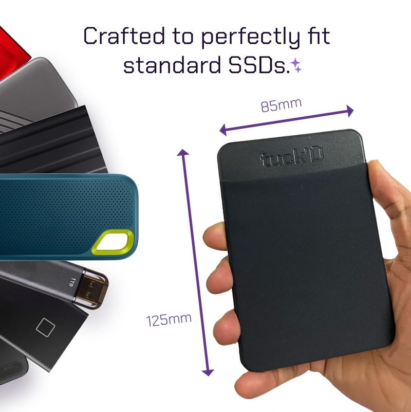Tuck'D Tuck’d Portable SSD Hard Drive Sleeve – Reusable Adhesive Laptop Mount – Stick-On External Storage Holder for MacBook & Tablets - Travel Pocket Pouch for SSD, Cables & Accessories (Small, Black) - Image 5
