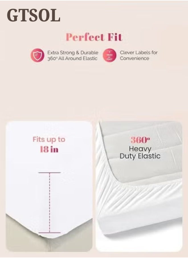 Generic 3-Piece White Cotton Fitted Bed Sheet Set with Deep-Pocket for Secure Fit & 2 Pillow Covers - Breathable, Machine Washable, Available in King, Queen, and Single Sizes  - Image 3
