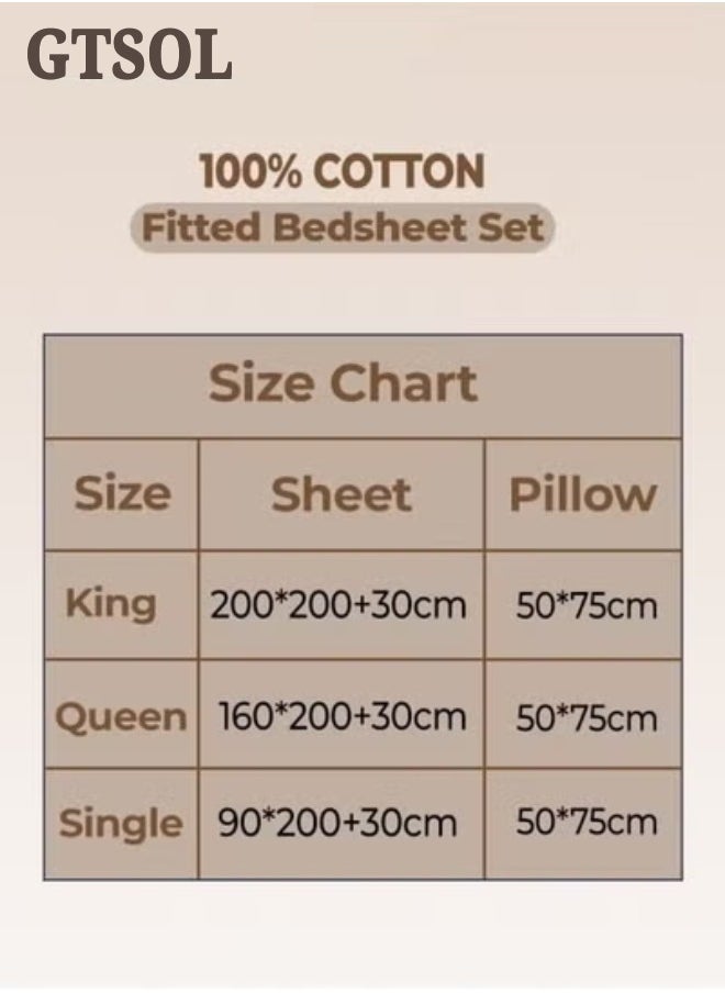 Generic 3-Piece White Cotton Fitted Bed Sheet Set with Deep-Pocket for Secure Fit & 2 Pillow Covers - Breathable, Machine Washable, Available in King, Queen, and Single Sizes  - Image 4