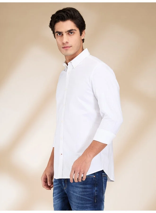 بيينغ هيومان Mens White Collared Long Sleeve Shirt
