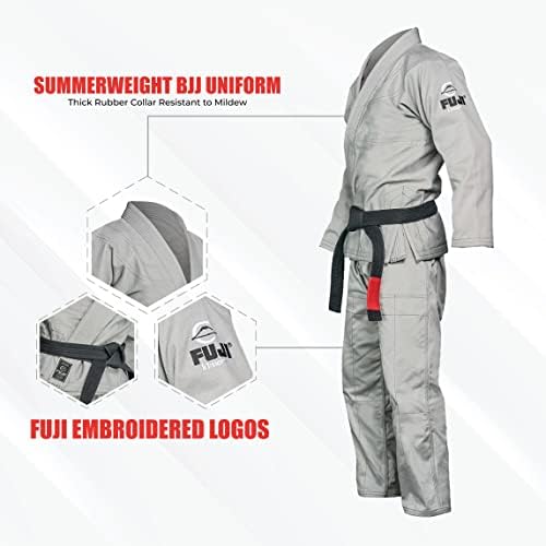 FUJI Lightweight Brazilian Style Jiu Jitsu Uniform, BJJ Uniform with Pearl Weave Fabric Jacket and Bungee Drawstrings, White, Size A6 - Image 5