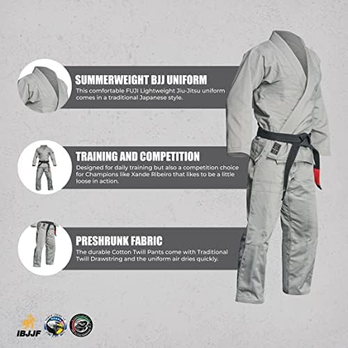 FUJI Lightweight Brazilian Style Jiu Jitsu Uniform, BJJ Uniform with Pearl Weave Fabric Jacket and Bungee Drawstrings, White, Size A6 - Image 4