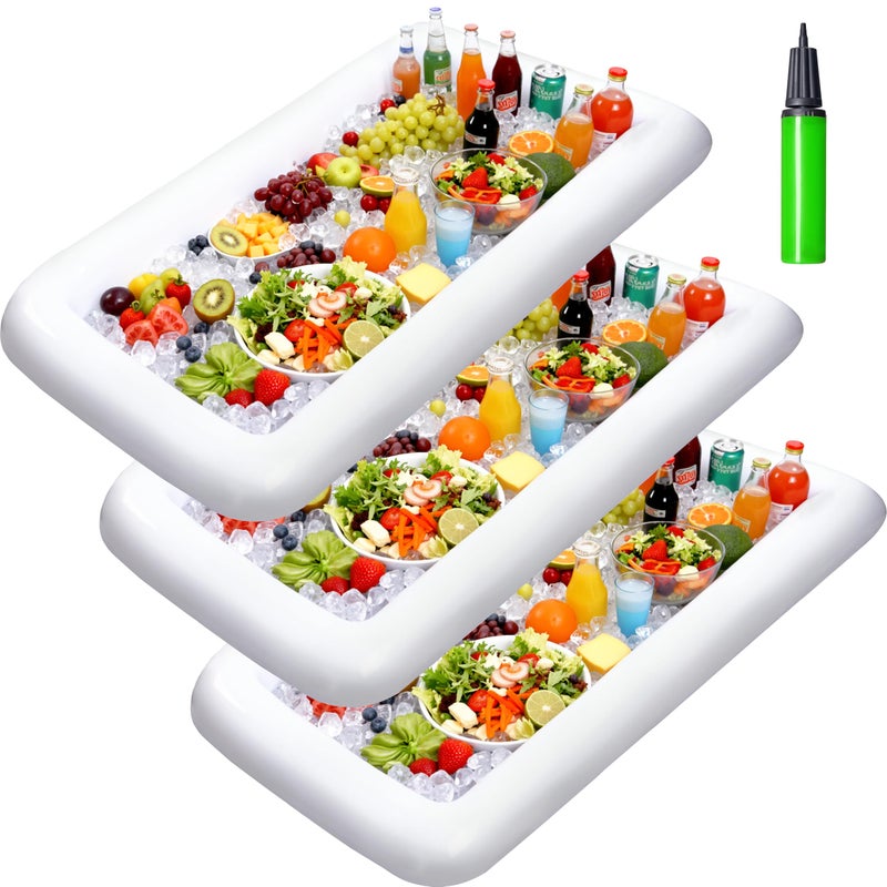 JOYIN 3-Pack Inflatable Serving Bars Cooler - Inflatable Cooler Ice Buffet Salad Serving Trays with Drain Plug, Food Drink Holder for Indoor Outdoor Summer Picnic Beach Pool Luau Party - Image 1