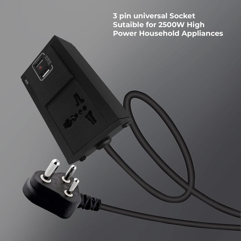 MX Single Socket Extension Board with 2 USB Ports (5V/2.4A) 3-Pin Plug 6a to 13a Socket 3 Meter Heavy Duty Cable Flame Retardant Body with Indicator & Safety Shutter - Image 2