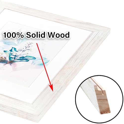 KAIWIN 100% Solid Wood White 8x10 Picture Frame 2 Pack - Display Picture 5x7 with Mat, HD Glass Inside, Rustic Wooden Photo Frames for Table Top and Wall Mounting - Image 2