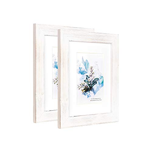 KAIWIN 100% Solid Wood White 8x10 Picture Frame 2 Pack - Display Picture 5x7 with Mat, HD Glass Inside, Rustic Wooden Photo Frames for Table Top and Wall Mounting - Image 3