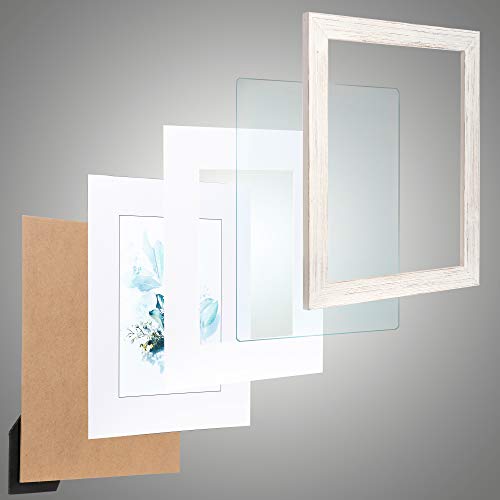 KAIWIN 100% Solid Wood White 8x10 Picture Frame 2 Pack - Display Picture 5x7 with Mat, HD Glass Inside, Rustic Wooden Photo Frames for Table Top and Wall Mounting - Image 5