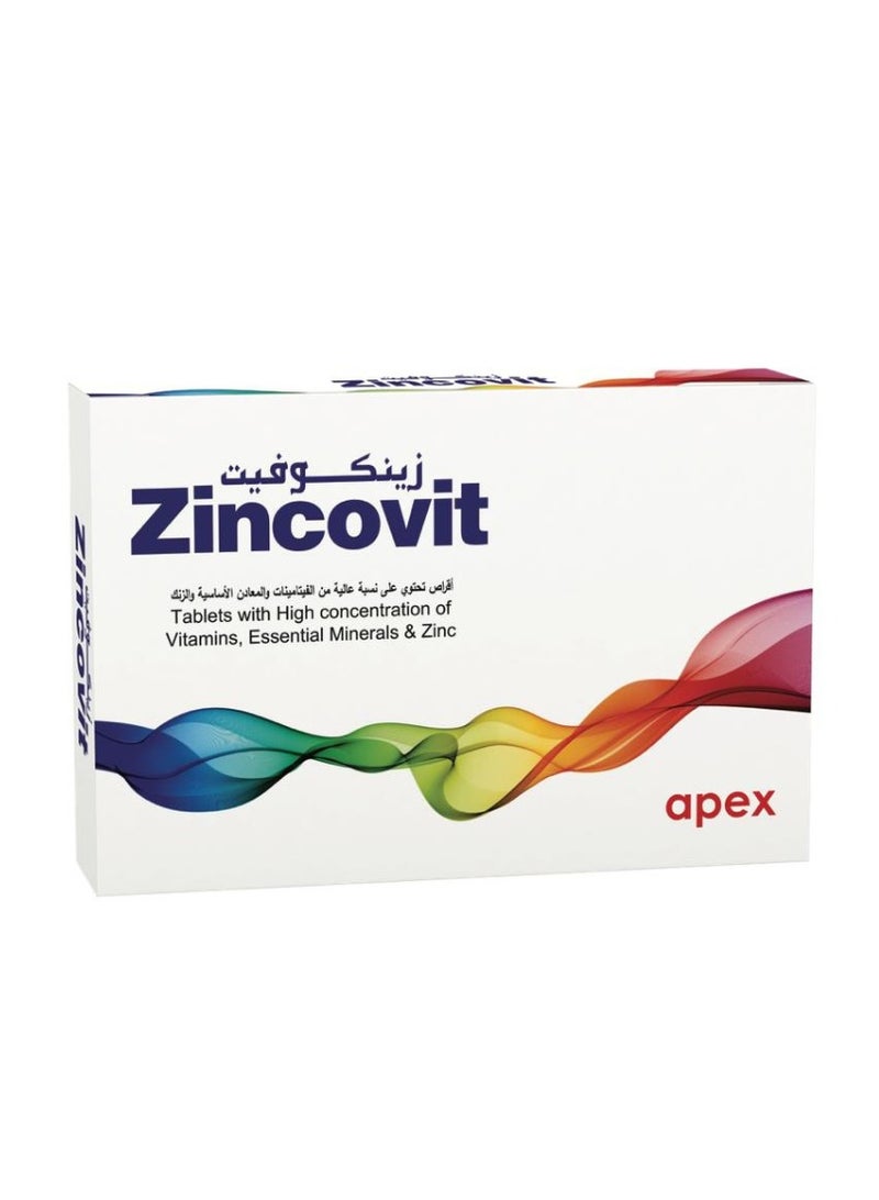 APEX Zincovit Tablets - High Potency Multivitamin & Multimineral Supplement with Zinc, Selenium, Vitamins A, D, E, C, B, Magnesium, and Copper for Immune Support and Overall Wellness - 30 Tablets  - Image 1
