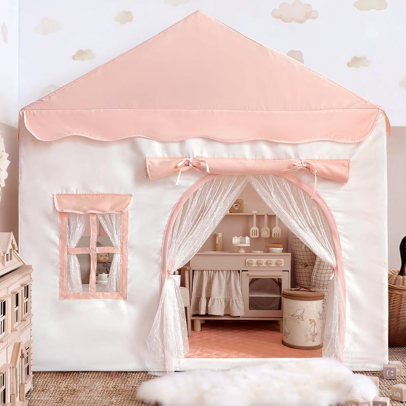Sherilyn Kids Play Tent with Double Door Childrens Playhouse Tents Pink Portable Fantasy Adventure Castle for Girls Kids Tent with Mat House Toys for Girl Birthday Christmas House Gift - Image 3