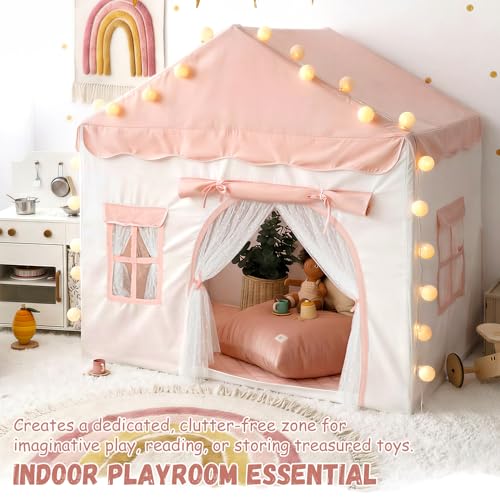 Sherilyn Kids Play Tent with Double Door Childrens Playhouse Tents Pink Portable Fantasy Adventure Castle for Girls Kids Tent with Mat House Toys for Girl Birthday Christmas House Gift - Image 5