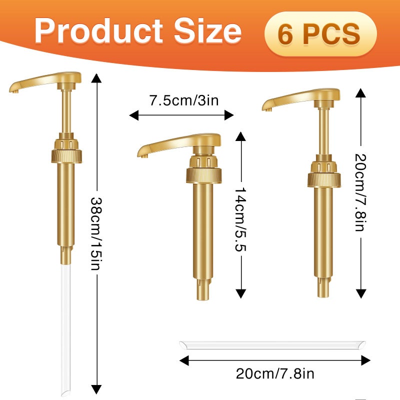 VOISEN Coffee Syrup Pumps, 6 Pack Gold Syrup Pump, Skinny Syrup Pump for 750ml 25.4oz Syrup Bottle, Syrup Pump Dispenser for Kitchen Dinning Coffee Bar Drinking Mixes,Davinci,Jordans - Image 2
