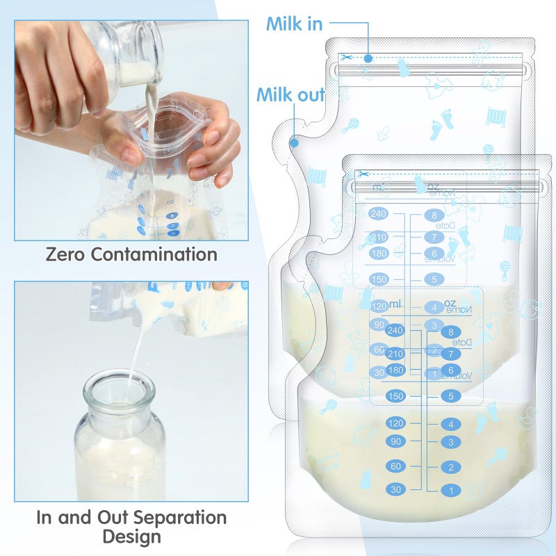 Sherr 500 Count Breastmilk Storage Bags 8 oz Breast Milk Storing Freezer Bags for Breastfeeding with Pour Spout Thickened Design Leak Proof Double Seal Self Standing Breastfeeding Storing Bags - Image 4
