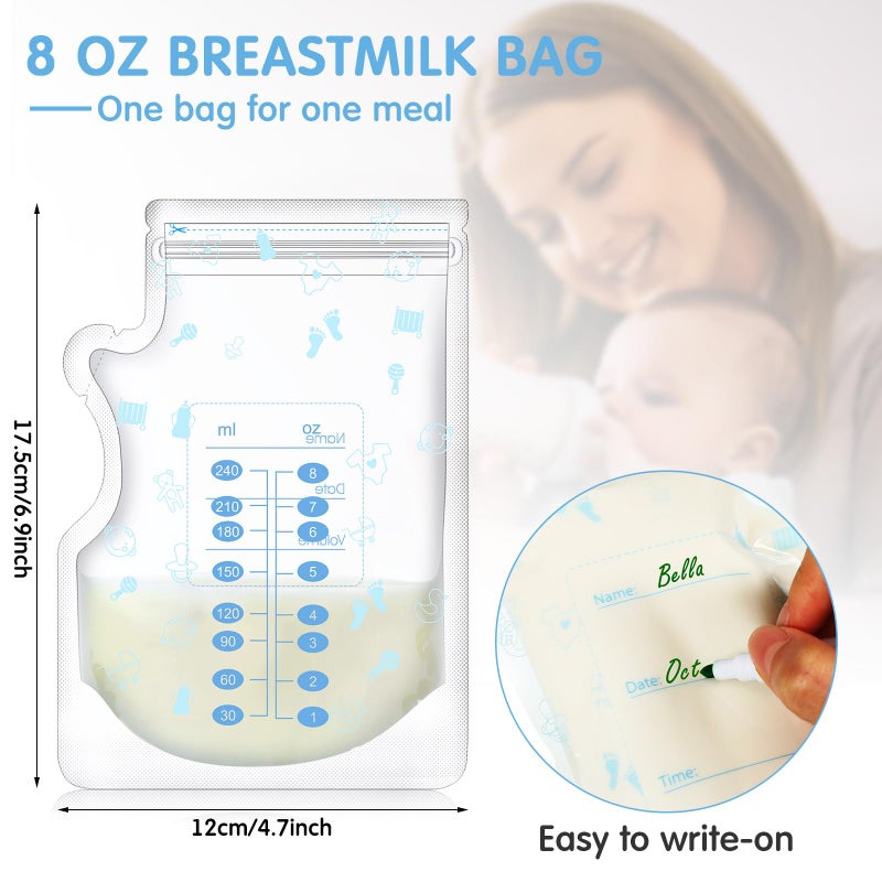 Sherr 500 Count Breastmilk Storage Bags 8 oz Breast Milk Storing Freezer Bags for Breastfeeding with Pour Spout Thickened Design Leak Proof Double Seal Self Standing Breastfeeding Storing Bags - Image 2