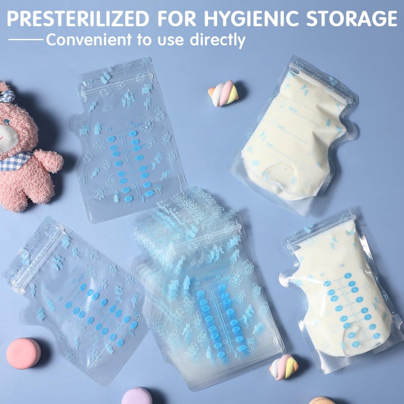 Sherr 500 Count Breastmilk Storage Bags 8 oz Breast Milk Storing Freezer Bags for Breastfeeding with Pour Spout Thickened Design Leak Proof Double Seal Self Standing Breastfeeding Storing Bags - Image 5