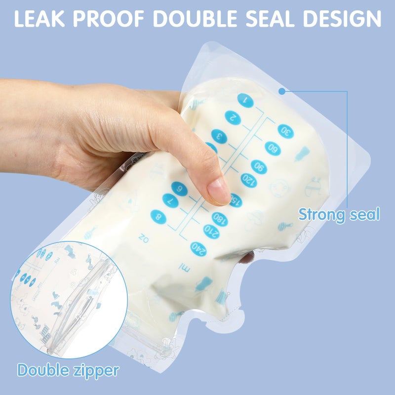 Sherr 500 Count Breastmilk Storage Bags 8 oz Breast Milk Storing Freezer Bags for Breastfeeding with Pour Spout Thickened Design Leak Proof Double Seal Self Standing Breastfeeding Storing Bags - Image 3