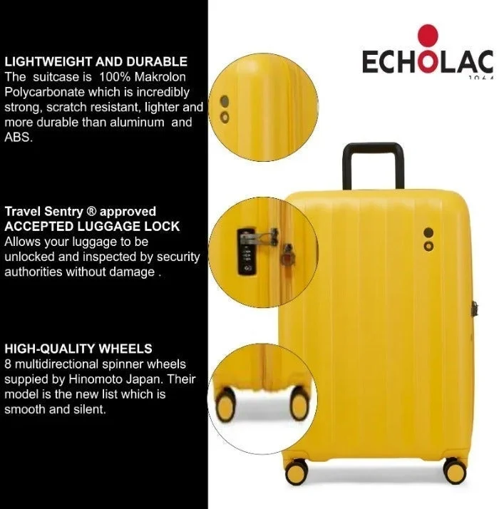 Echolac  Amos Pro 75 Cm Hardcase 4-Double Wheeled Expandable Check-In Luggage Trolley - Yellow  | Best Price UAE