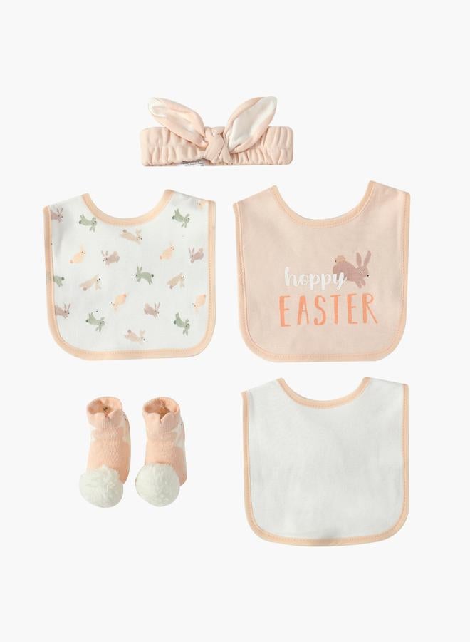 Mothers Choice 5-Piece Printed Bibs, Socks And Headband - Image 1