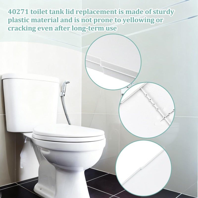 BUMLLASHOP Comfortable Bathroom Toilet Tank Lid Bathroom Decor Accessories 40271 Universal Toilet Tank Replacement Coverï¼ˆWhiteï¼‰ - Image 3