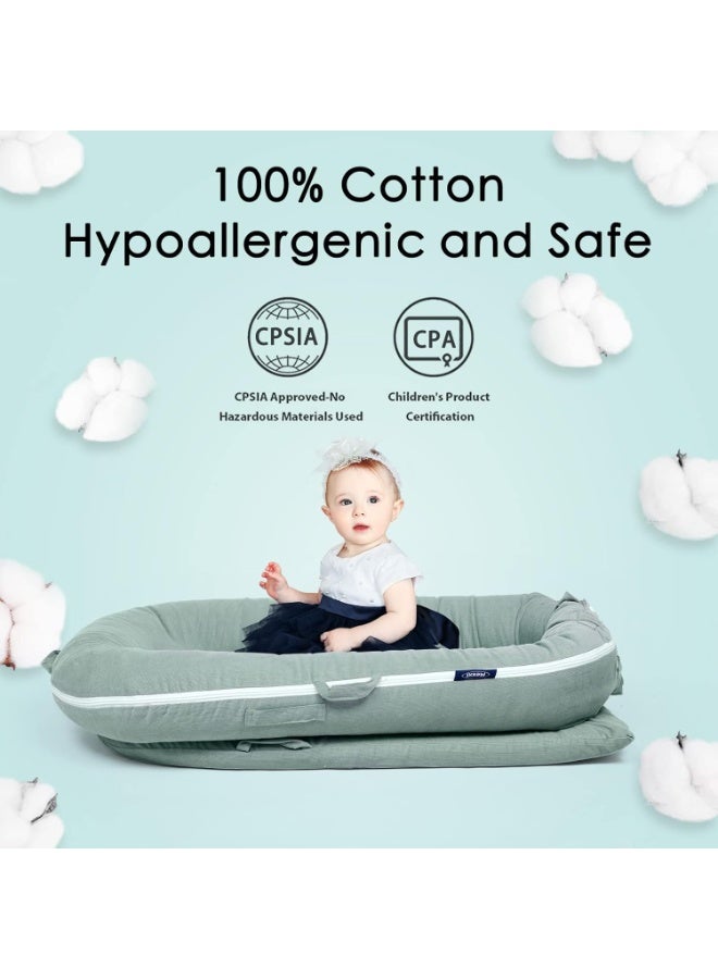 MEXXI Baby Nest Replacement Cover | Premium Quality Cotton | Hypoallergenic Lounger Cover Cotton Newborn Lounger Cover(Cover Only) (Corduroy Sage Green) - Image 3