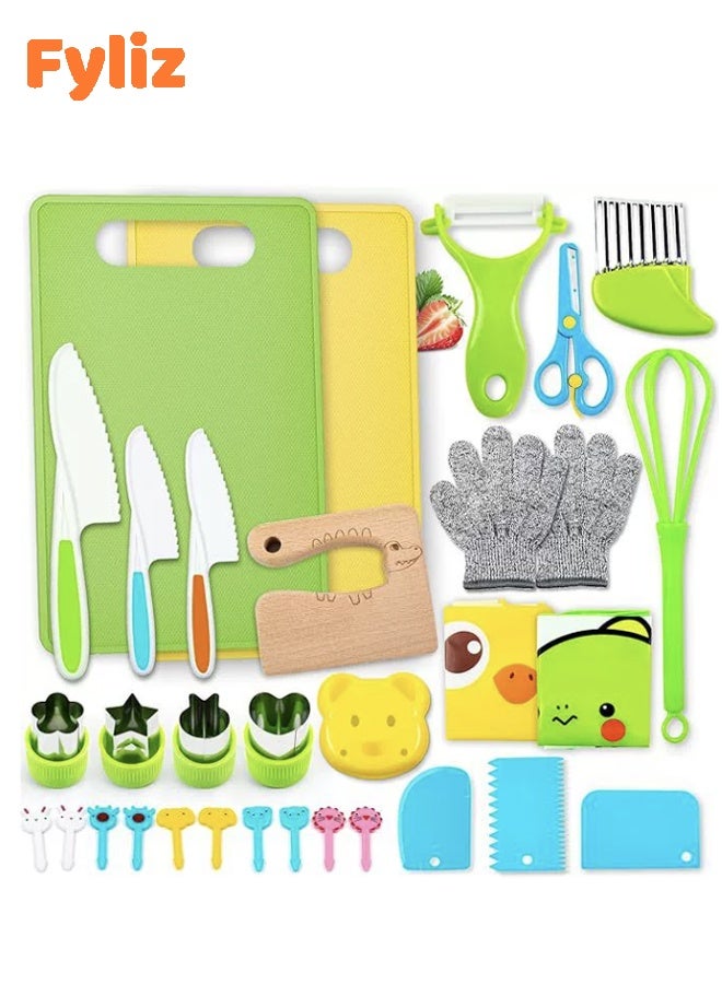 Fyliz 32 piece set of children's plastic knives, cutting board, children's early education, no harm to hands, plastic fruit knife - Image 1