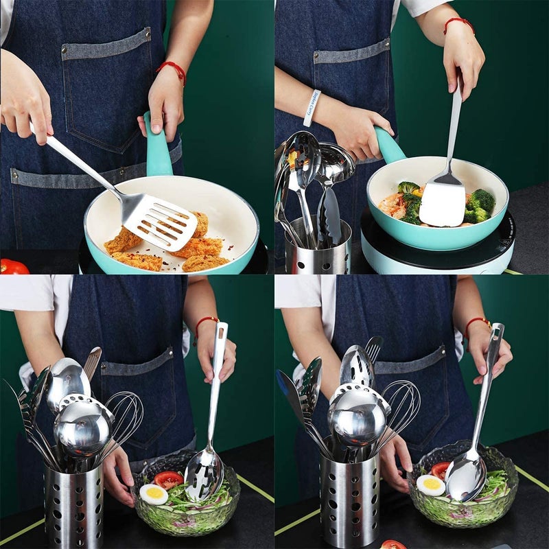 Berglander مجموعة أدوات الطهي من بيرجلاندر من الفولاذ المقاوم للصدأ، 13 قطعة مجموعة أدوات المطبخ، مجموعة أدوات المطبخ مع حامل أدوات غير لاصق ومقاوم للحرارة، آمنة في غسالة الصحون، سهلة التنظيف (13 حزمة) - Image 5